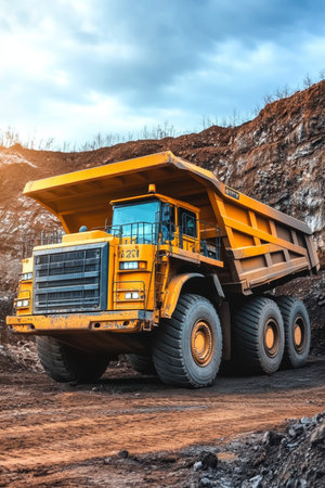 Heavy Duty Machinery at Quarry Delivering Heavy Metals to Processing Mill for Ore Mining Operationsの素材