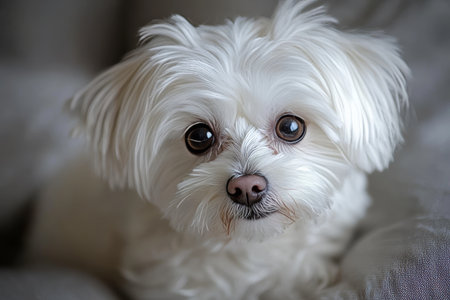Cute Maltese Puppy with Fluffy White Fur and Big Eyes, Perfect for Pet Lovers and Animal Fansの素材