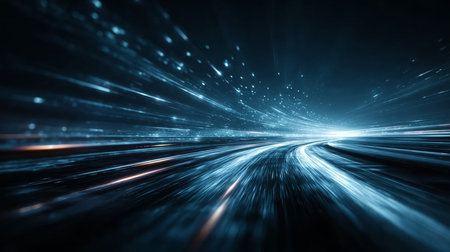 Futuristic Technology Journey with Radiant Streaks and Vibrant Bursts of Acceleration in Motionの素材