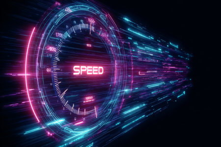 Futuristic Digital Speedometer Display with Data Visualization and Internet Connection Diagnosticsの素材