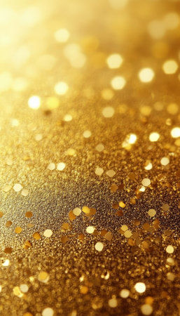 Luxurious Golden Shimmering Texture Background with Shiny Metallic Effect and Bokeh Aestheticsの素材