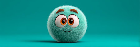 Adorable 3D Fluffy Turquoise Character with Joyful Expression and Cheerful Smiling Face Emoji Designの素材