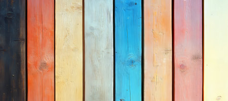 Colorful Painted Wooden Boards in a Vintage Color Palette with a Rainbow of Distressed Texturesの素材