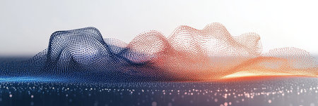 Abstract Particle Wave Formation on Digital Landscape, a Visual Symphony of Technology and Soundの素材
