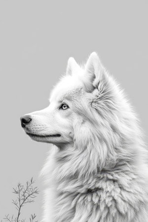 Close Up of a Siberian Husky Dog s Piercing Gaze in Snow, Capturing Pure Elegance in Daylightの素材