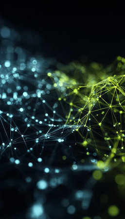 Vibrant Networks of Bright Dots and Interconnected Lines Creating a Seamless Digital Landscapeの素材