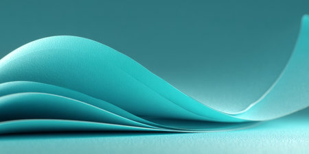 Dynamic Abstract Background with Turquoise and Teal Textured Paper Waves, Fluid Layers and Depthの素材