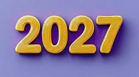 Elegant Gold Painted Number Representation Shining in Soft Lilac, Forecasting Year 2027 s Arrivalの素材