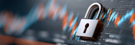 Data Encryption for Safeguarding Financial Data Featuring a Padlock on a Vibrant Graphic Backgroundの素材