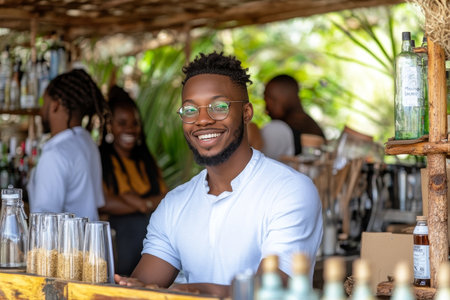 Dedicated and Passionate Entrepreneur Serving Clients and Business Partners in a Restaurant Settingの素材