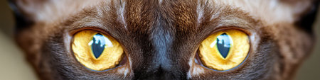 Close-Up Portrait of a Beautiful Brown Devon Rex Cat with Striking Yellow Eyes and Unique Featuresの素材