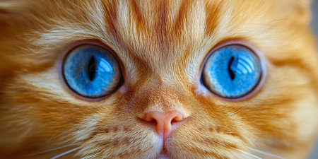 Intimate Close Up of a Beautiful Ginger Persian Cat with Vivid Eyes and Delicate Whiskers Capturedの素材