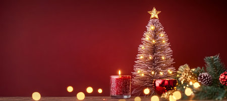 Festive Holiday Scene Featuring Sparkling Garland Lights and a Beautifully Glowing Christmas Treeの素材