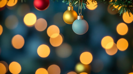 Charming Holiday Tree Adorned with Colorful Ornaments, Twinkling Lights, and Festive Decorationsの素材