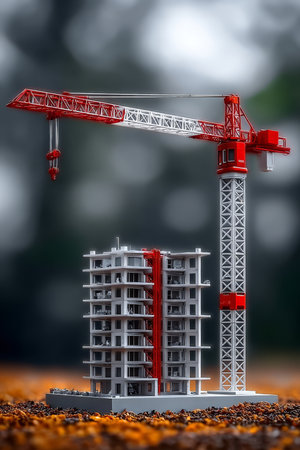 Miniature Skyscraper Under Construction with Tower Crane, Inspiring Innovative Designの素材
