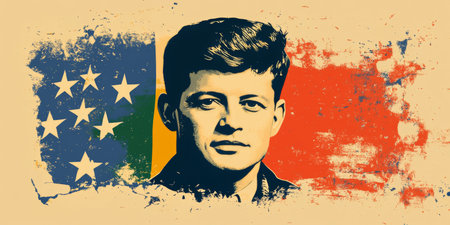 Modern Tribute to President Kennedy Artistic Portrait with Creative Background Design Elementsの素材