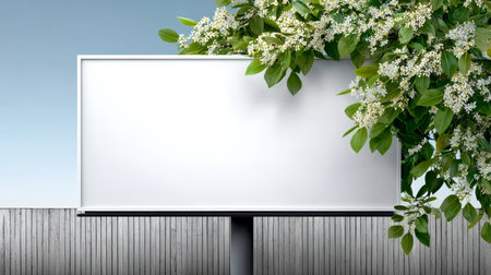 Clean modern billboard featuring delicate white blossoms, perfect for fresh advertisements outdoors.の素材