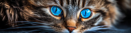 Captivating Norwegian Forest Cat s Intense Gaze, Striking Blue Eyes Reflecting Curiosity and Beautyの素材