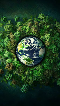 Aerial View of Lush Green Forest Landscape with Scenic Details Illustrating Nature s Harmonyの素材