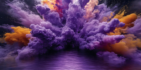 Vibrant Burst of Purple and Orange Pastel Paint Creating a Dynamic Abstract Colorful Displayの素材