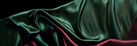 Luxurious Deep Green and Burgundy Abstract Silken Fabric, Elevating Elegance and Dreamy Ambianceの素材