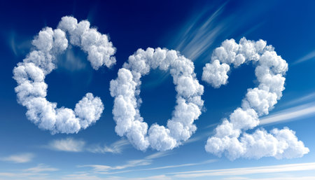 Dramatic Sky Filled With White Clouds and Carbon Dioxide Emissions Depicting Environmental Concernsの素材