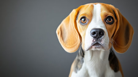Adorable Beagle Puppy Portrait in Studio Setting, Close-Up of Its Charming Coat and Expressive Faceの素材