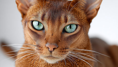Elegant Abyssinian Cat with Refined Copper Coat and Piercing Green Eyes in Studio Portraitの素材