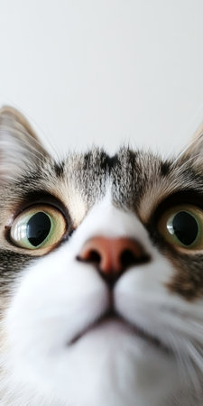 Charming Domestic Cat with Striking Green Eyes and Playful Expression Posing for the Camera Close-Upの素材