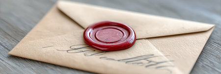 Vintage Message Sealed with Red Wax Symbol on Distressed Wood, Authentic Correspondence Traditionの素材
