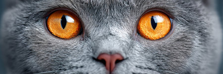 Majestic Close-Up of a Gray Shorthair Cat with Enchanting Eyes and Gentle Expression in Soft Lightの素材
