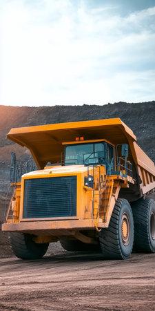 Massive Heavy Duty Excavator Dump Truck Hauling Gravel and Ore at Quarry Worksite in Actionの素材