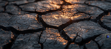 Stunning Cracked Earth Formations Under Glimmering Light, Perfect for Stock Photo Backgroundsの素材