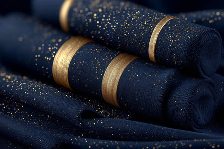 Elegant Navy Blue Velvet Fabric with Subtle Golden Accents for Luxurious Home Decor and Designの素材