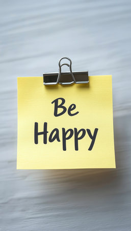 Inspirational Sticky Note with Motivational Message to Encourage Daily Happiness and Positivityの素材