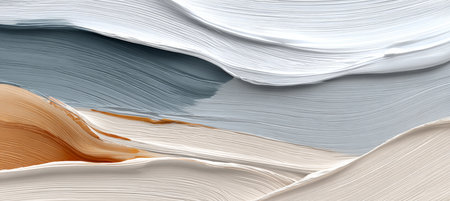 Dynamic Abstract Art Composition Featuring Brush Strokes in White, Grey, Brown, and Beige Tonesの素材