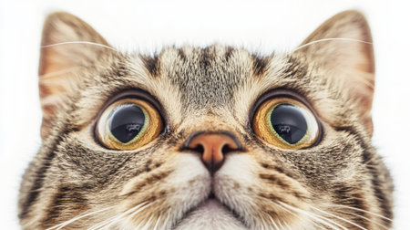 Charming British Shorthair Cat With Large Amber Eyes Posing Gracefully in a Bright White Roomの素材