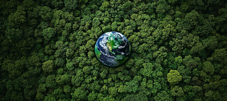 Aerial View of Lush Green Forest Canopy Covering the Earth, Showcasing Nature s Abundant Growthの素材