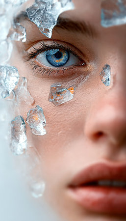 Sensual Portrait of an Ethereal Beauty with Ice Elements, Capturing a Fresh and Striking Aestheticの素材