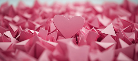 Beautiful Origami Heart Floating Above Angular Folded Love Shapes for Romantic Valentine Art Designの素材