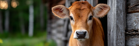 Serene and Captivating Portrait of a Young Woman in Soft Light Against a Rustic Barn Door Backgroundの素材