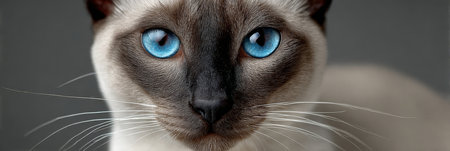 Captivating Portrait of a Beautiful Siamese Cat with Striking Blue Eyes Against a Soft Backgroundの素材
