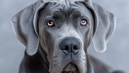 Majestic Great Dane Posing Elegantly in a Gray Studio, Capturing Its Graceful Features and Beautyの素材