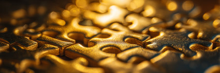 Strategic Integration of Team Collaboration in Business Golden Jigsaw Puzzle Assembly Conceptの素材