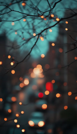 Stunning Blurred Night Cityscape with Vibrant Bokeh Lights, Creating an Atmospheric Urban Sceneの素材