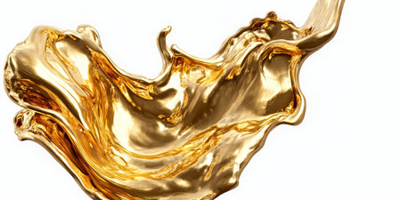 Abstract Design Featuring a Golden Fluid Burst with Dynamic Metallic Flow and Curving Shapesの素材