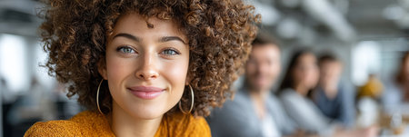 Confident and Successful Businesswoman Leading a Team in a Modern Office Environment, Smilingの素材