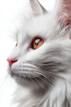 Elegant Portrait of a Fine White Angora Cat with Innocent Eyes and Charming Expression in Soft Focusの素材