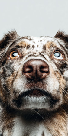 Captivating Australian Shepherd with Mesmerizing Heterochromia and Charming Expression in Natureの素材
