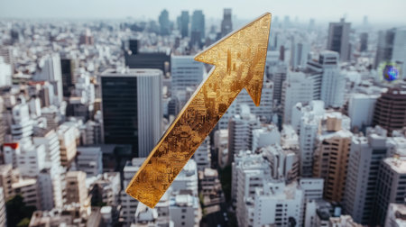 Urban Skyline at Sunset A Vibrant City View Featuring Skyscrapers, Parks, and Busy Streetsの素材